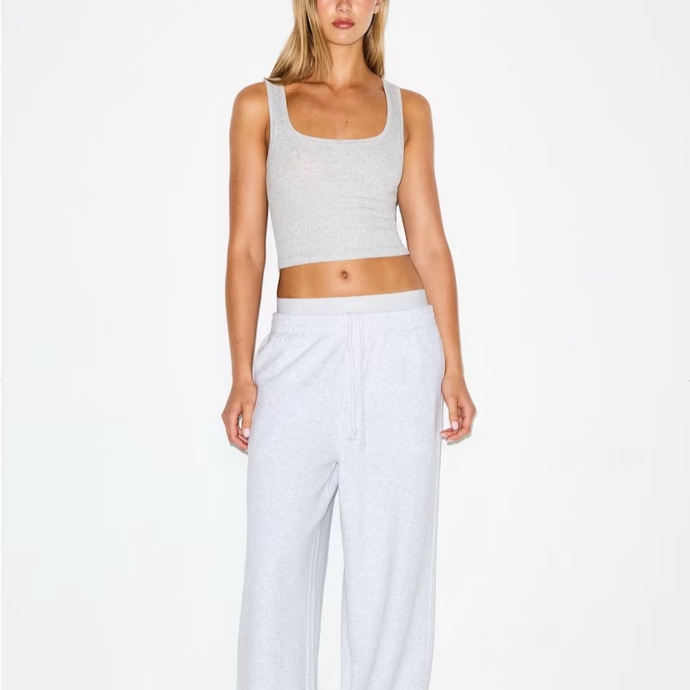 COTTON FLEECE OVERSIZED DOUBLE WAISTBAND PANT | LIGHT HEATHER GREY XS